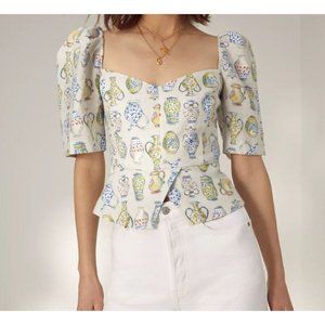 Aritzia Wilfred Top Womens Medium Fatale Blouse Vase Print Puff Sleeve Linen